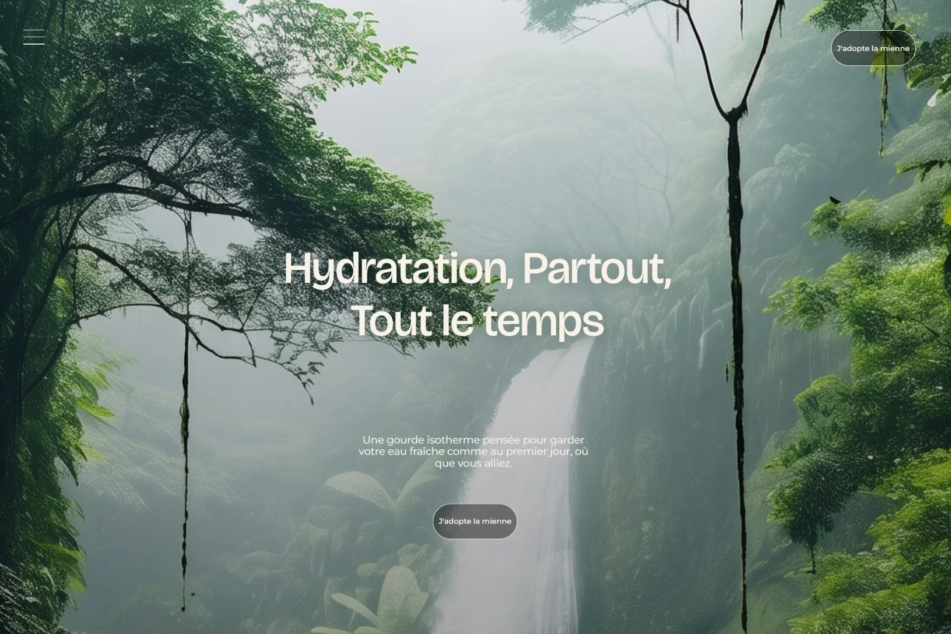 Aperçu du site La Gourde Sauge : gourde isotherme, hero cascade en forêt